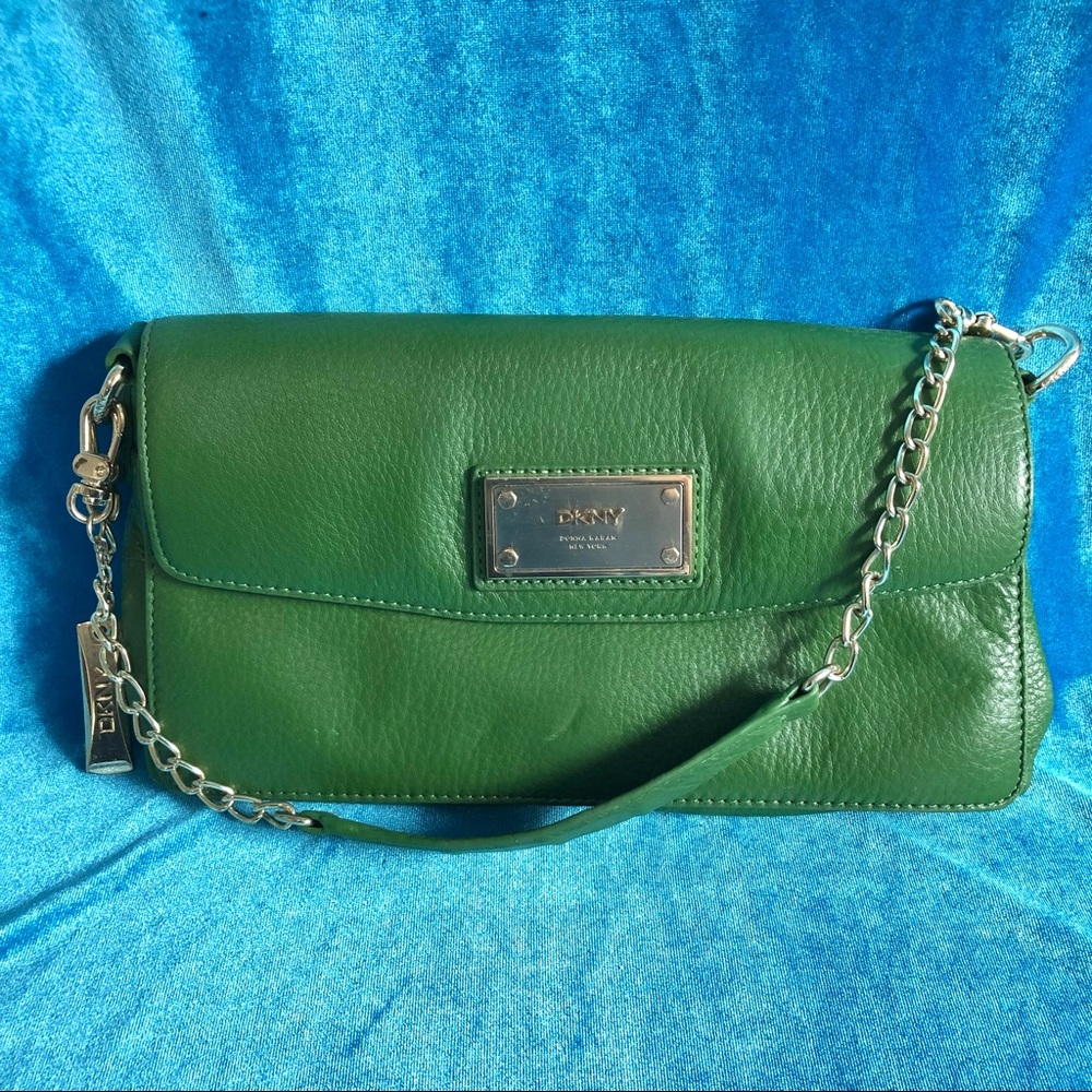 DKNY Leather Shoulder Double Flap Clutch Bag